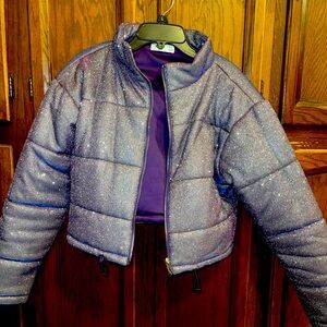 Kiwi Purple/pink Multichrome Puffer Glitter Jacket - Small